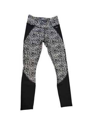Copper Fit Black & White Speckle Compression Leggings with Solid Panels Size Med